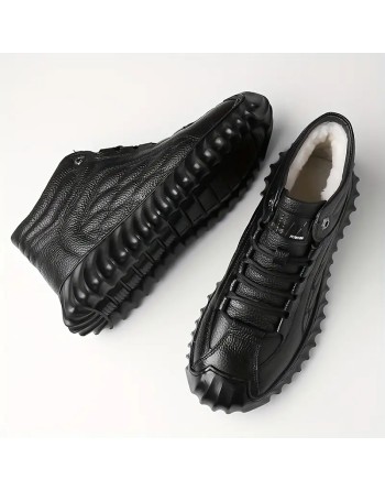 Bottes décontractées pour hommes, chaussures de marche à lacets antidérapantes avec doublure pelucheuse pour l'extérieur