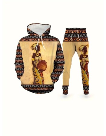 Vintage sweatshirt with pockets, graphic print hoodie, long sleeve pullovers and pants